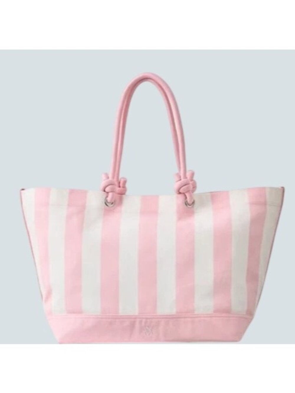 Victorias Secret Pink & White Striped Canvas Tote Bag With Rope Handles